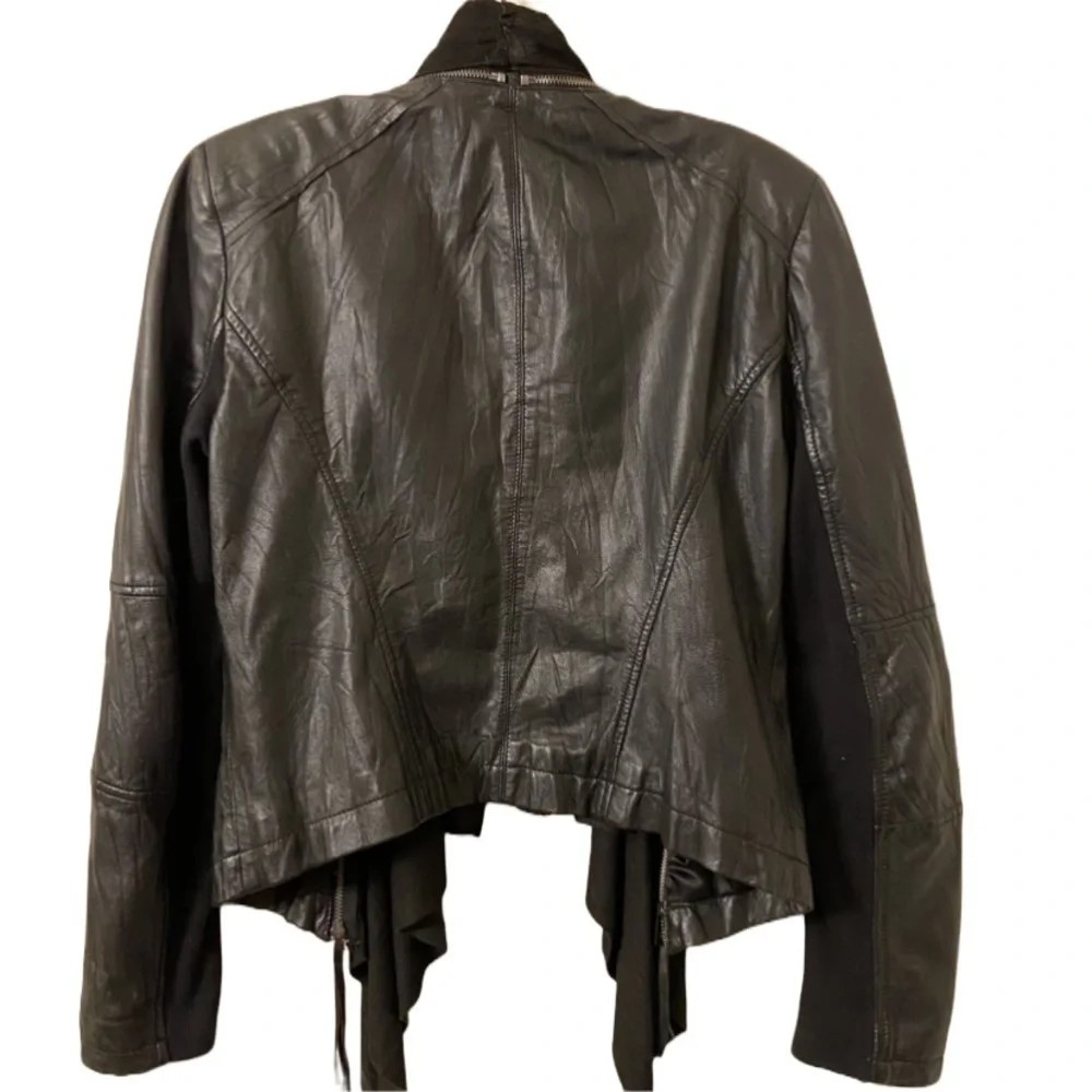 Zara Woman Black Sheep Leather Motorcycle Jacket with Removable Neck Shawl - Picture 2 of 7